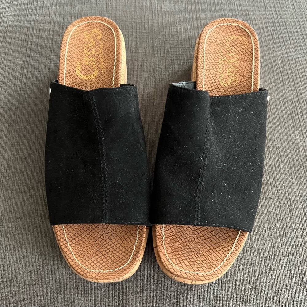 Womens CIRCUS BY SAM EDELMAN Black & Cork Wedge SYLVIA Slip-Ons Size 9 1/2